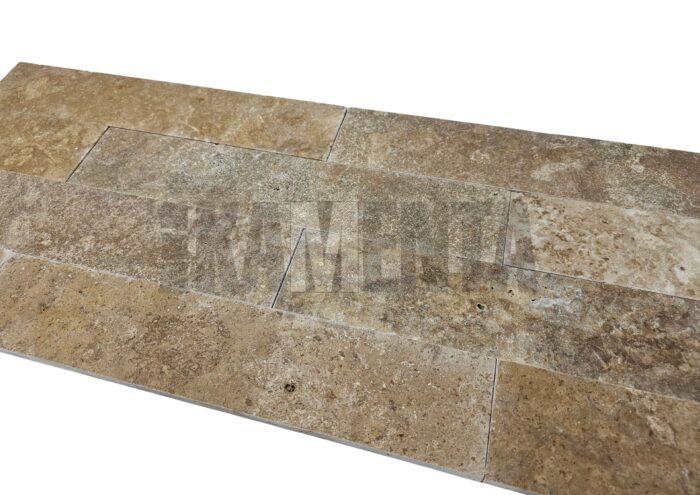 Tehlový obklad z kameňa - Travertín Camel tehlička 40,6 x 8 × 1,2 cm, neplnený-kefovaný povrch