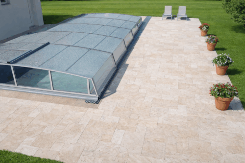 Dlažba k bazénu Travertín Classic Light francúzsky vzor, hrúbka 3cm