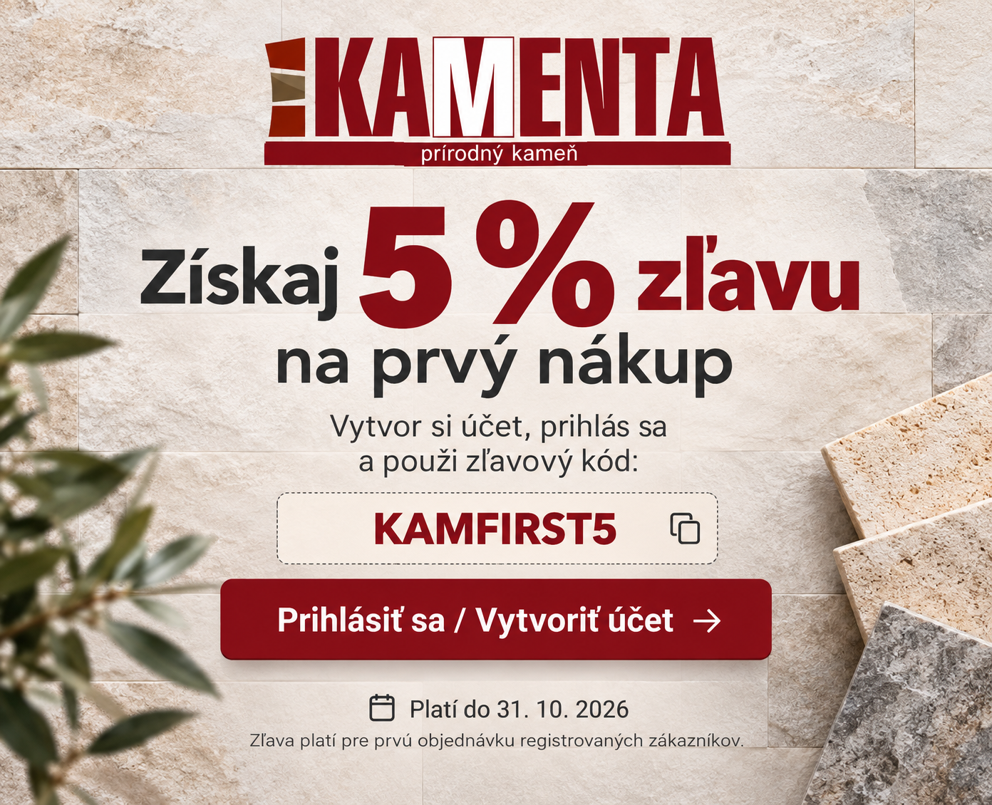 Kamenta -5% za prvý nákup